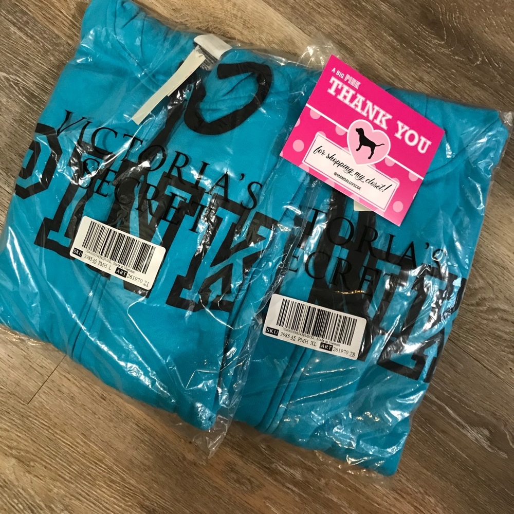 💕VS PINK TURQUOISE & BLACK LOGO FULL ZIP HOODIE - Picture 10 of 11